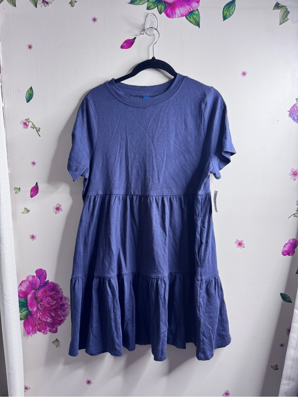 Old Navy Navy Blue Tiered Short Sleeve Mini Dress